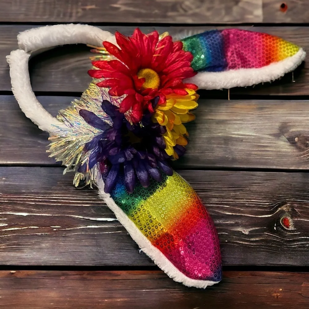 Rainbow Easter Bunny Ears - Rabbit Ears, Handmade Headpiece, Easter Headband